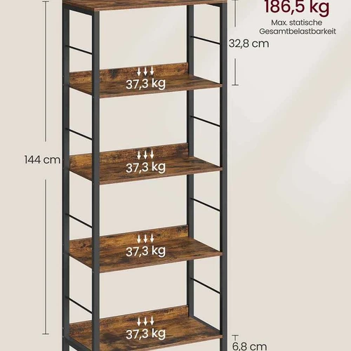 Pastatoma lentyna VASAGLE, 5 pakopų, Ruda/juoda, 60 × 144 × 30 cm - Lentynos