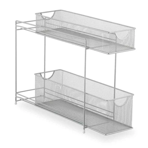Pastatoma virtuvės lentyna 40x15x46cm., sidabrinės/baltos spalvos - Vežimėliai, lentynos, priedai