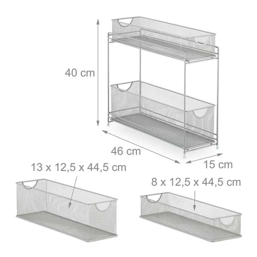 Pastatoma virtuvės lentyna 40x15x46cm., sidabrinės/baltos spalvos - Vežimėliai, lentynos, priedai