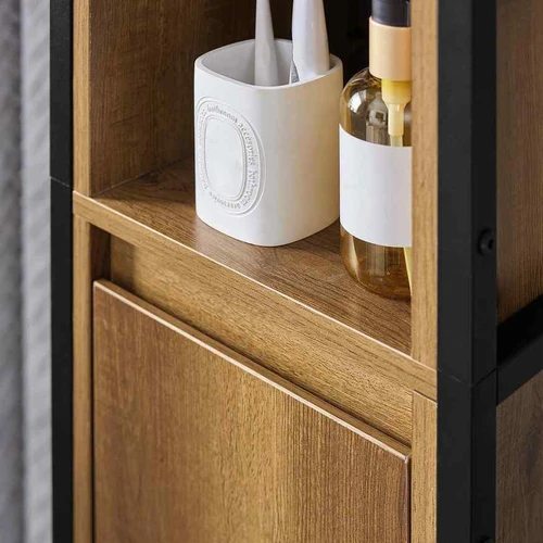 Pastatoma vonios spintelė 30x28x168cm., rudos/juodos spalvos - Vonios spintelės