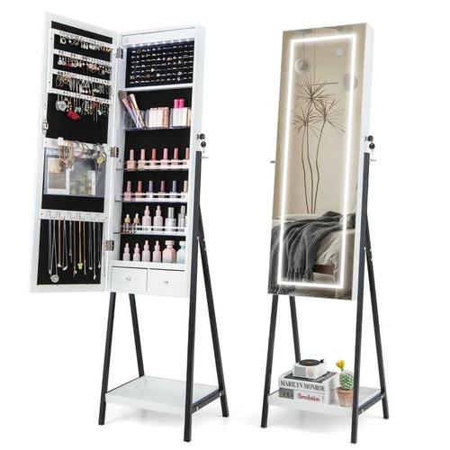 Pastatomas veidrodis-papuošalų spintelė 41x35x160cm., baltos/juodos spalvos