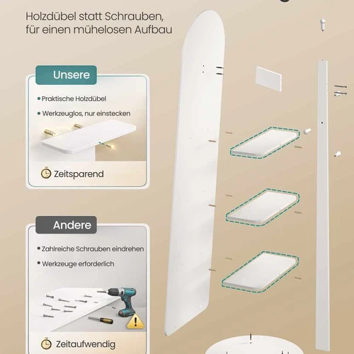 Pastatomas veidrodis SONGMICS LFM036W01, 360°, Balta, Ø 45 × 163 cm - Veidrodžiai