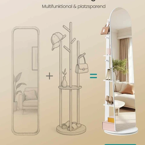 Pastatomas veidrodis SONGMICS LFM036W01, 360°, Balta, Ø 45 × 163 cm - Veidrodžiai