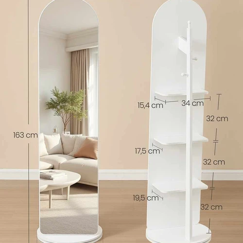 Pastatomas veidrodis SONGMICS LFM036W01, 360°, Balta, Ø 45 × 163 cm - Veidrodžiai