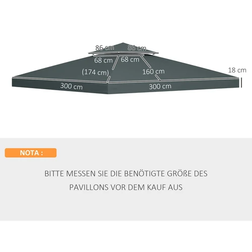 Paviljono stogas 3x3m su tvirtinimo dirželiais