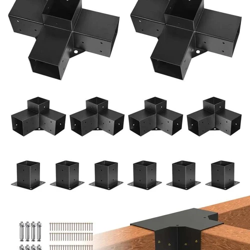 Pergolės laikikliai 92x92 mm medinėms sijoms, 6 stulpų pagrindai, 4 ir 3 krypčių (6 vnt.)