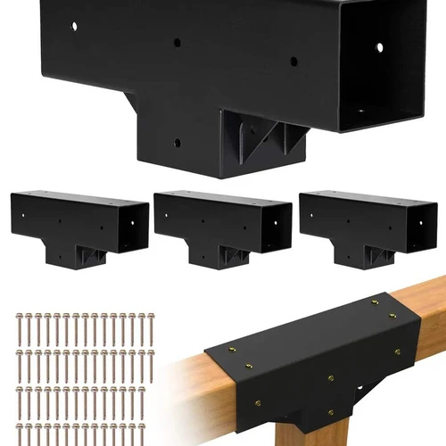 Pergolės laikiklių komplektas, T formos, 4 vnt., 92x92 mm medienai