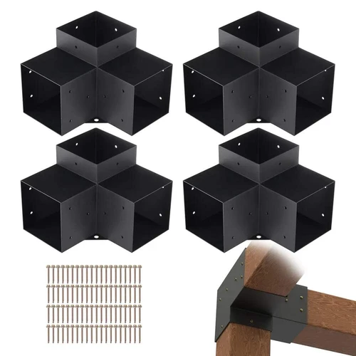 Pergolės laikiklių rinkinys 6x6, 4 vnt., 3 krypčių mediniai kampiniai laikikliai