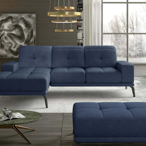 Komfortiška Torrense kampinė sofa su stumdomu atlošu ir plačiais porankiais