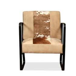 Poilsio kėdė, krėminės spalvos, tikra ožkos oda ir drobė - Foteliai