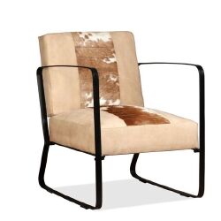 Poilsio kėdė, krėminės spalvos, tikra ožkos oda ir drobė - Foteliai