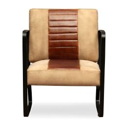 Poilsio kėdė, ruda, tikra oda ir audinys - Foteliai