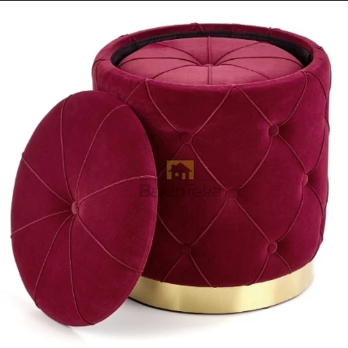 Modern Velvet Stools, 33x38 cm, Chrome & Bordo