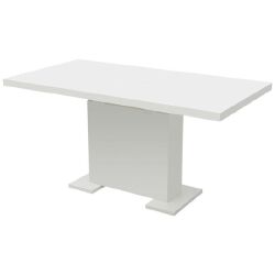 Prailginamas valgomojo stalas, labai blizgus, baltas