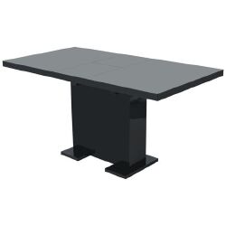 Prailginamas valgomojo stalas, labai blizgus, juodas