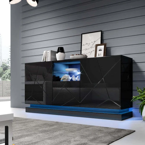 Komoda su RGB apšvietimu ir blizgiu stalviršiu