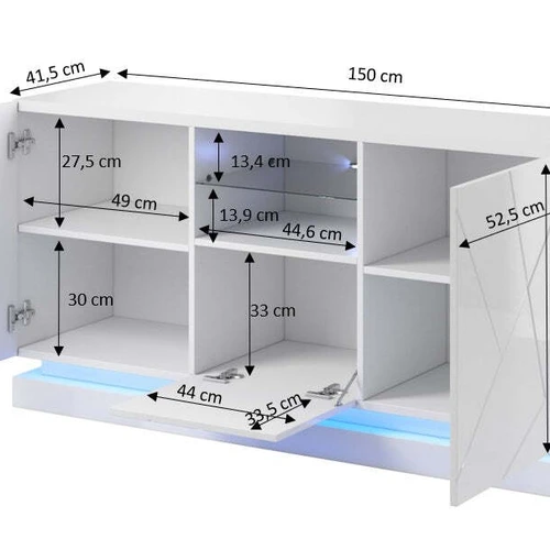 Komoda su frezuotais šonais ir blizgiu viršumi