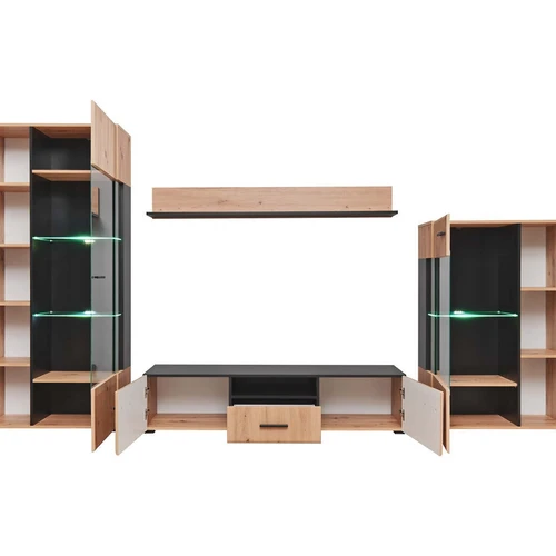 Didelė spinta su ąžuolo ir juodo kilimėlio dekoru