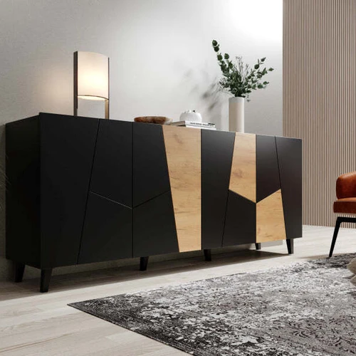 Modernus TV stovas su plastikinėmis kojomis ir be rankenų