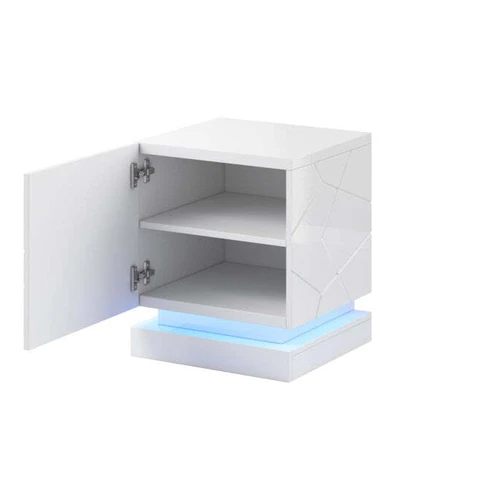 Blizgi laminuota MDF komoda su mėlynu apšvietimu