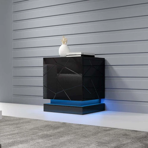 Komoda su RGB apšvietimu ir išsikišančiomis rankenomis