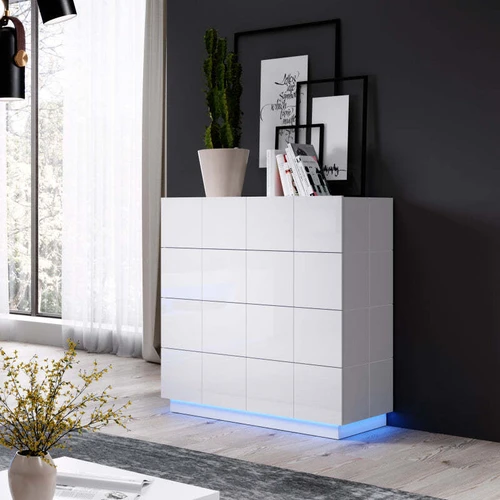 Spinta su LED apšvietimu ir juodomis plastikinėmis kojomis