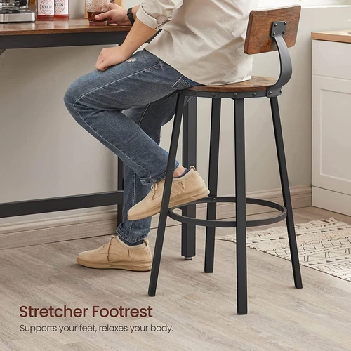 Vintažinės rudos-juodos baro kėdės iš medžio drožlių plokštės ir plieno