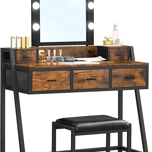 Tvirtas medžio drožlių plokštės staliukas su stiklo elementais