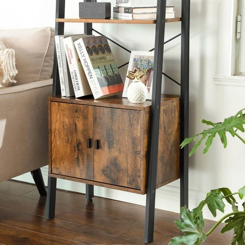 Vintage tamsiai ruda kopėčių lentyna iš medienos drožlių plokštės