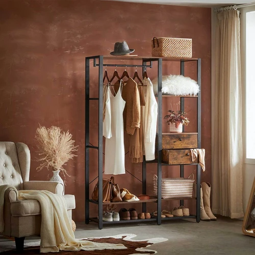 Stilinga medžio drožlių plokštės spinta su įvairiomis lentynomis