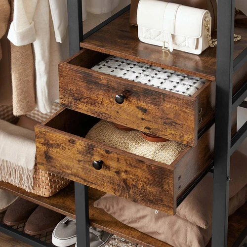 Vintažinė ruda-juoda drabužių spinta su plieno konstrukcija