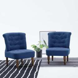 Prancūziško stiliaus kėdės, 2 vnt., mėlynos spalvos, audinys