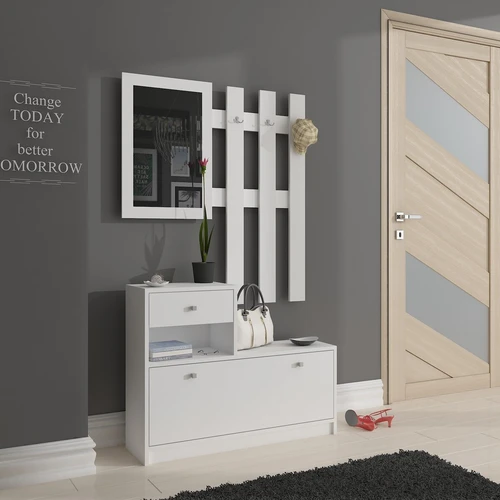 Minimalistiniai prieškambario baldai tradicinėse spalvose