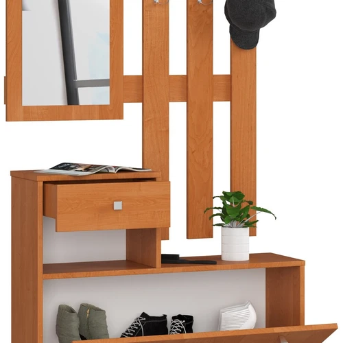 Moderni spinta su stalčiais ir satino rankenomis