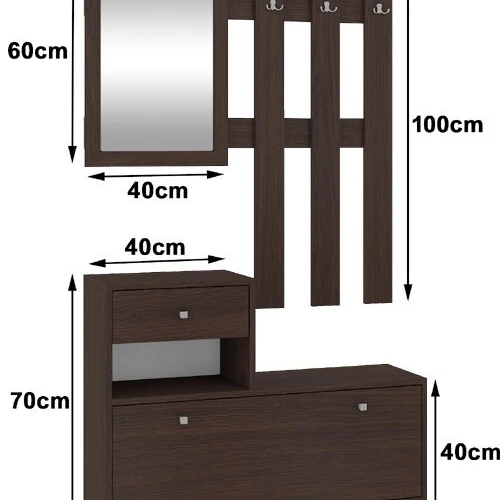 Įtraukta batų spintelė su stalčiumi ir lentyna
