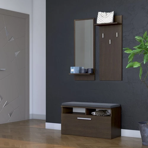 Kabykla su veidrodžiu ir batų spintelė prieškambariui