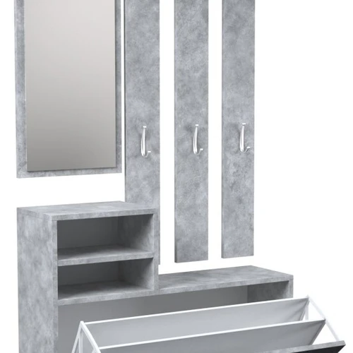 Praktiškas veidrodinis komplektas su reguliuojama kabykla ir batų spintele