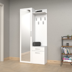 Modernus prieškambario komplektas iš MDP su veidrodžiu ir stalčiais