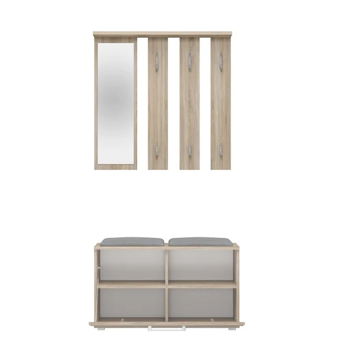 Komplektas veidrodžiu, kabykla ir batų spintele – ąžuolo atspalvis