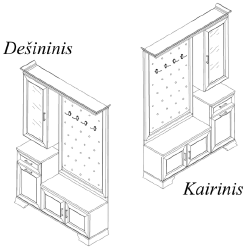Vientisas prieškambario komplektas su veidrodžiu ir drabužių kabykla