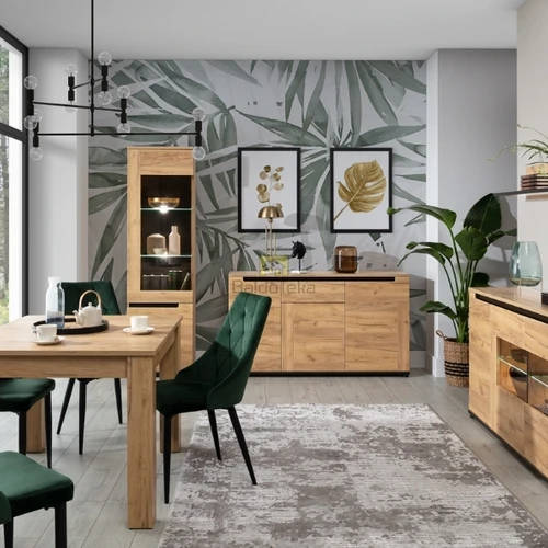 Šiuolaikiška spinta su auksinio ąžuolo ir juodos matinės spalvos deriniu