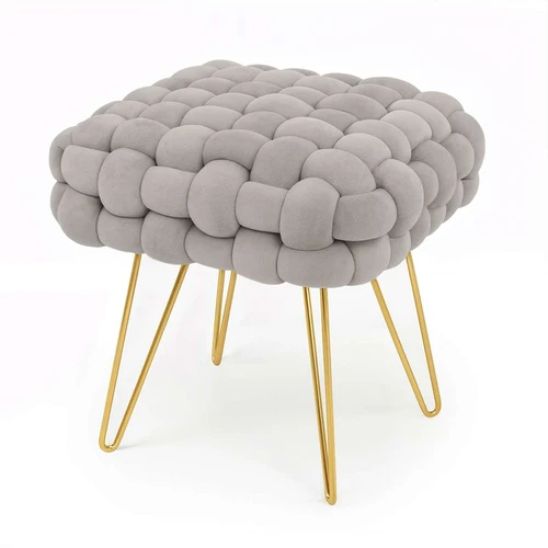 Pufas DOTTY, pilkos/auksinės spalvos, 38 × 42 × 38 cm