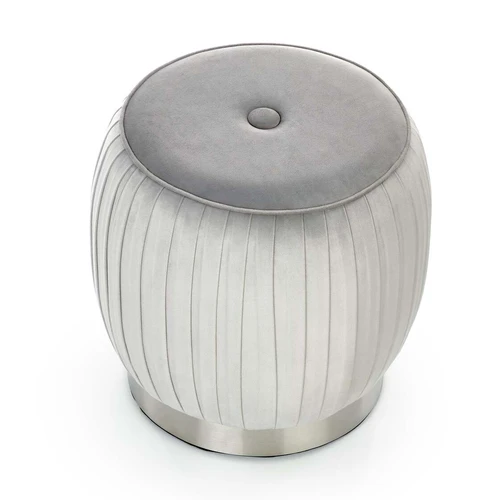 Šviesiai pilkas aksominis fotelis su nerūdijančiu plienu