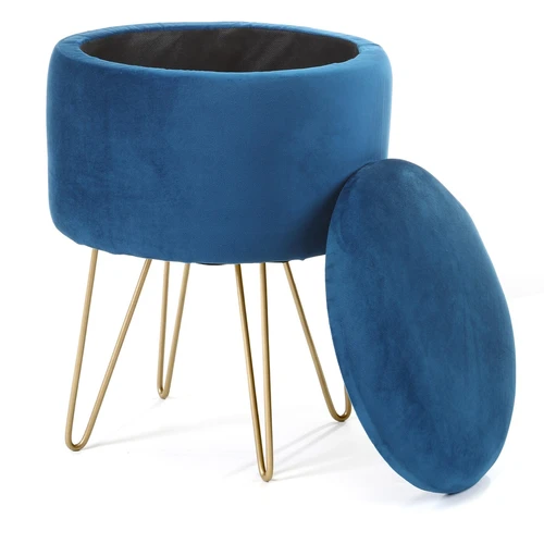 Modernus pufas su atidaromu dangteliu ir saugojimo konteineriu