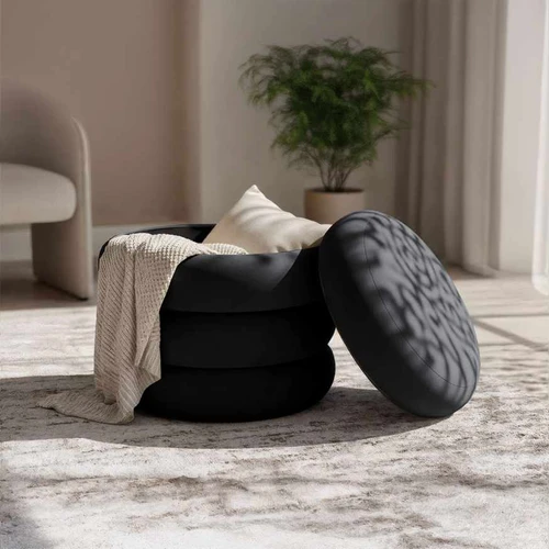 Pufas SNUGGO, su daiktadėže, juodos spalvos, Ø 42 × 44,5 cm - Pufai