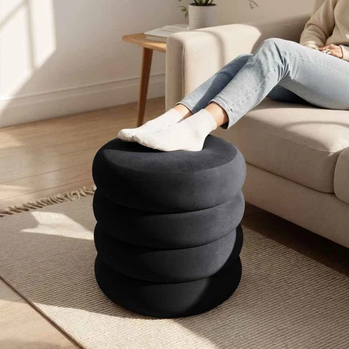 Pufas SNUGGO, su daiktadėže, juodos spalvos, Ø 42 × 44,5 cm - Pufai