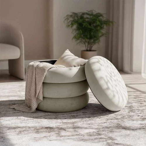 Pufas SNUGGO, su daiktadėže, smėlio spalvos, Ø 42 × 44,5 cm - Pufai
