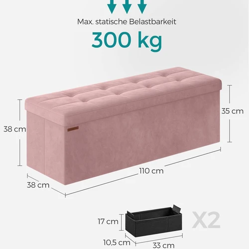 Pufas su daiktų laikymo vieta 38x110x38cm., rožinės spalvos - Batų dėžės, stovai