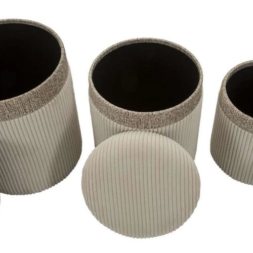 Pufų rinkinys Cortina, 3 vnt, Smėlio, Ø 40,5 × 49,5 cm, Ø 35 × 42 cm ir Ø 31 × 38 cm - Pufai