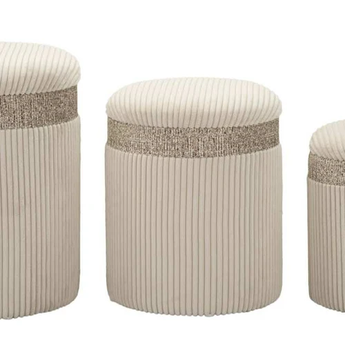 Pufų rinkinys Cortina, 3 vnt, Smėlio, Ø 40,5 × 49,5 cm, Ø 35 × 42 cm ir Ø 31 × 38 cm